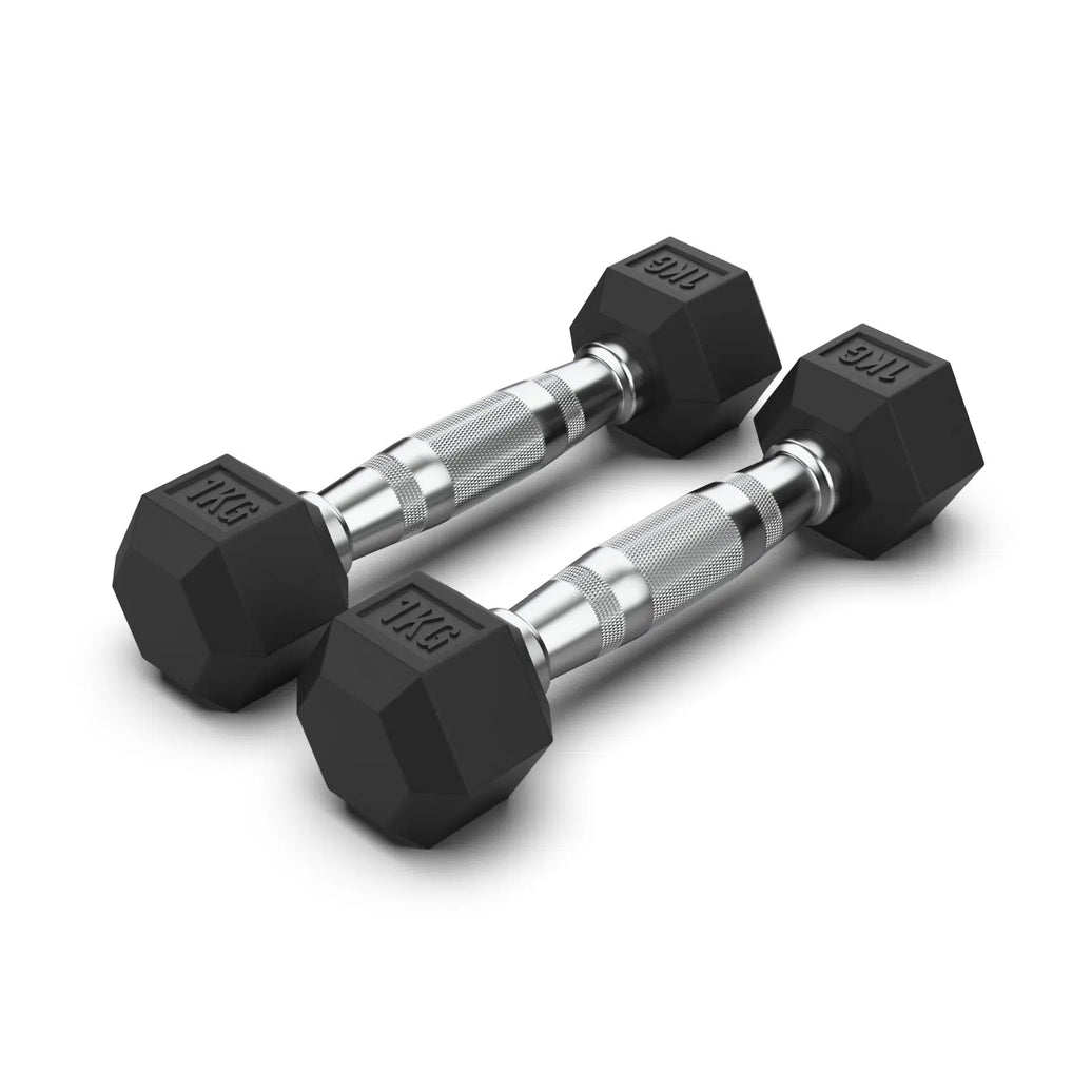 1KG Rubber Hex Dumbbell PAIR
