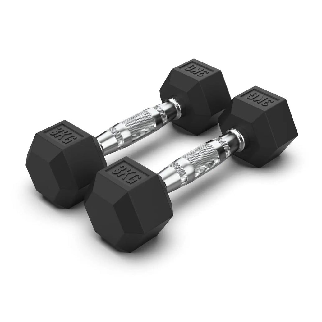 3KG Rubber Hex Dumbbell PAIR