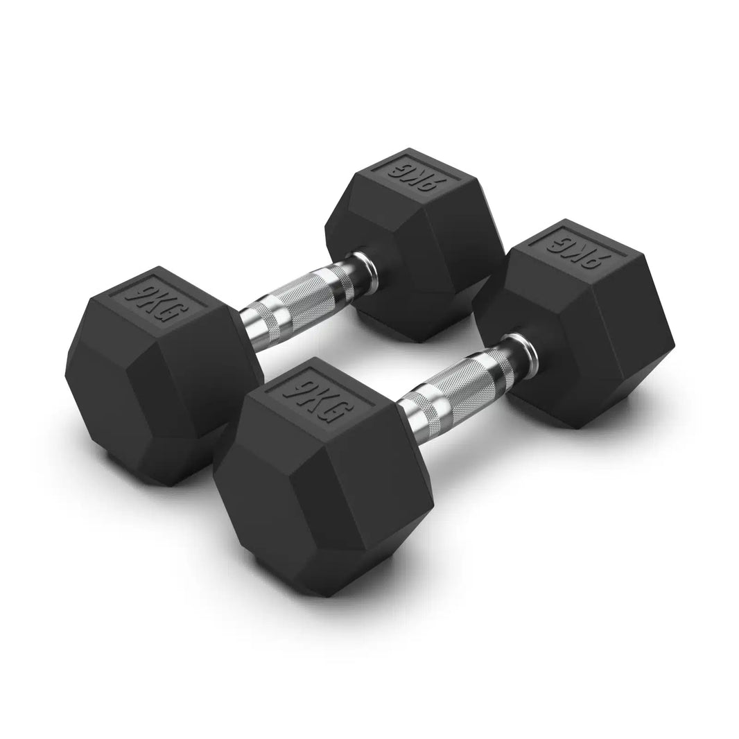 9KG Rubber Hex Dumbbell PAIR