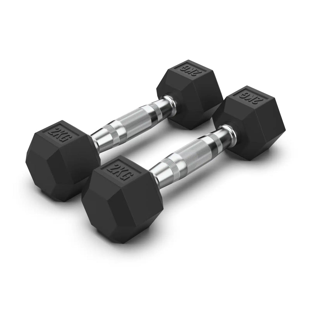 2kg Rubber Hex Dumbbell Pair