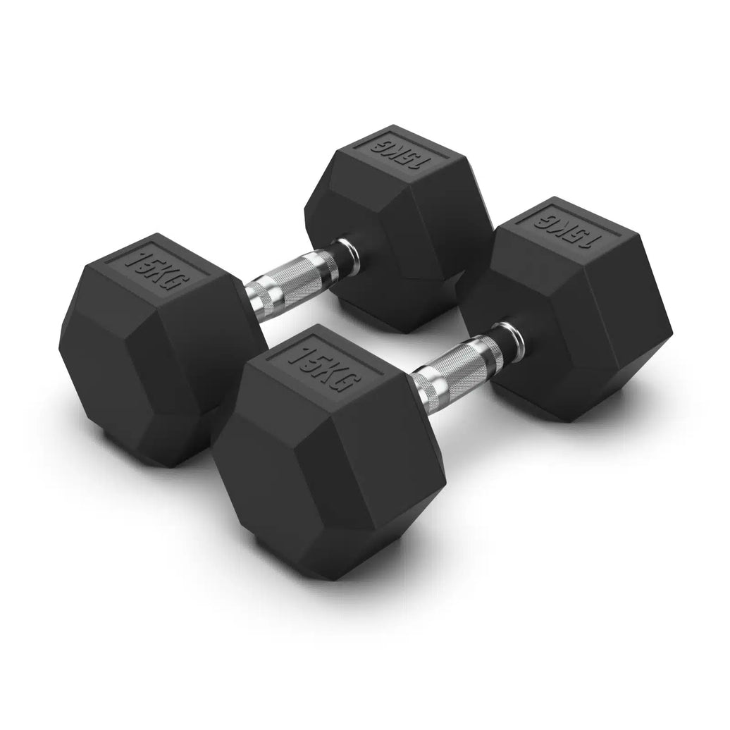 15KG Rubber Hex Dumbbell PAIR