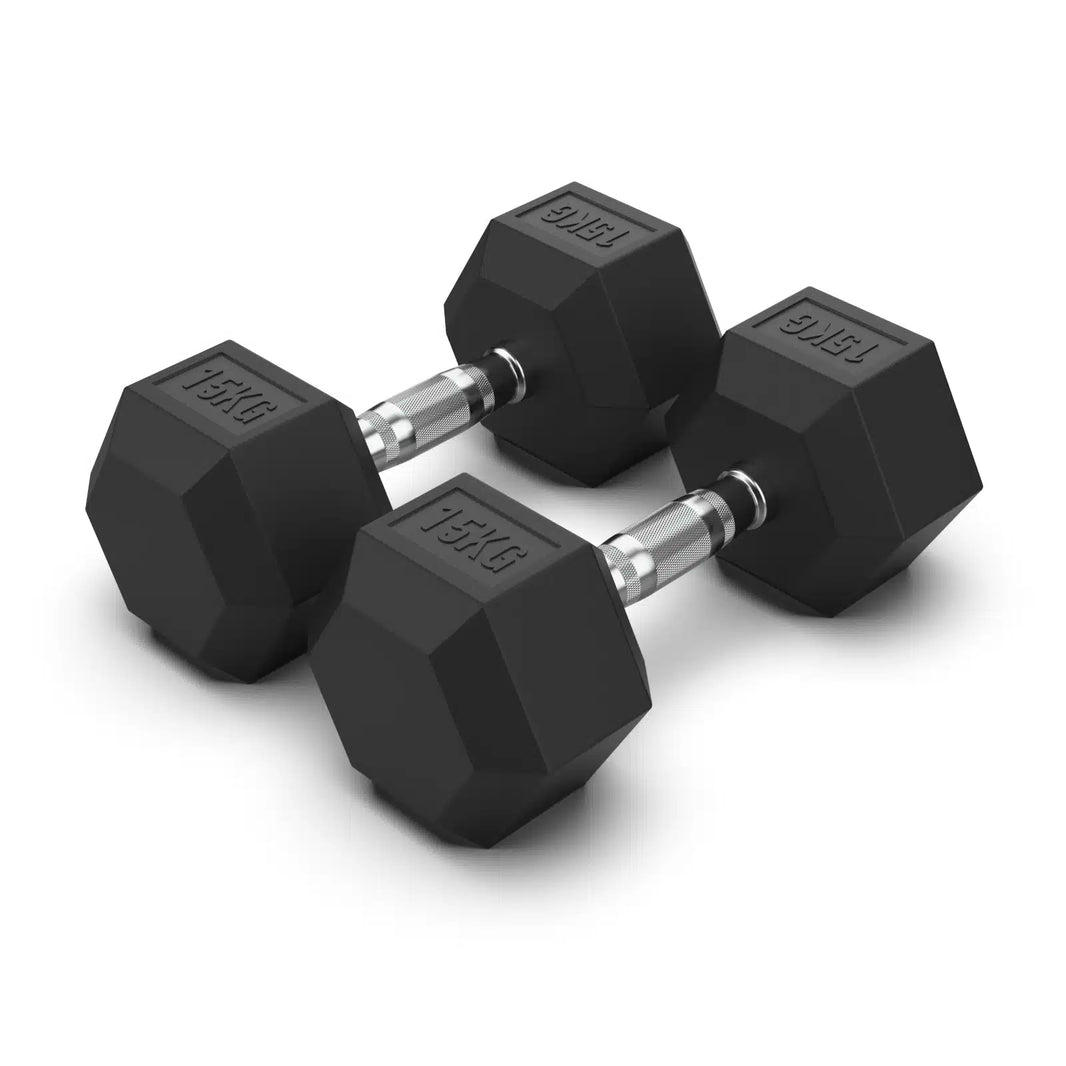 15KG Rubber Hex Dumbbell PAIR