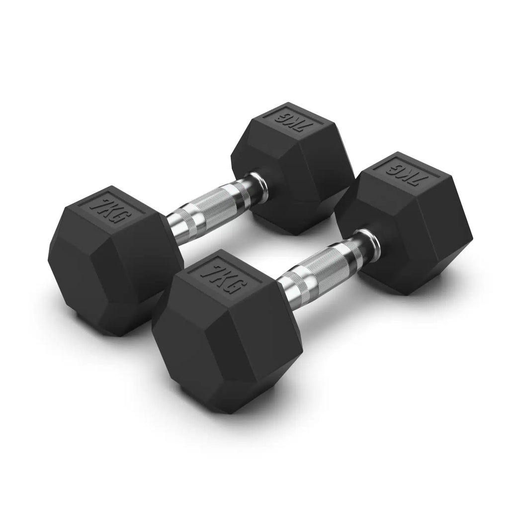 7KG Rubber Hex Dumbbell PAIR