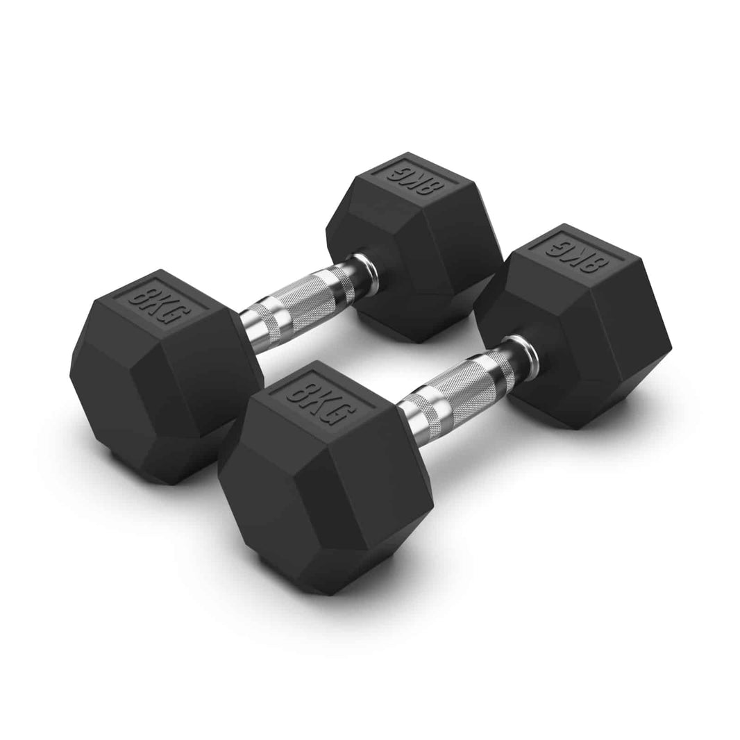 8KG Rubber Hex Dumbbell PAIR