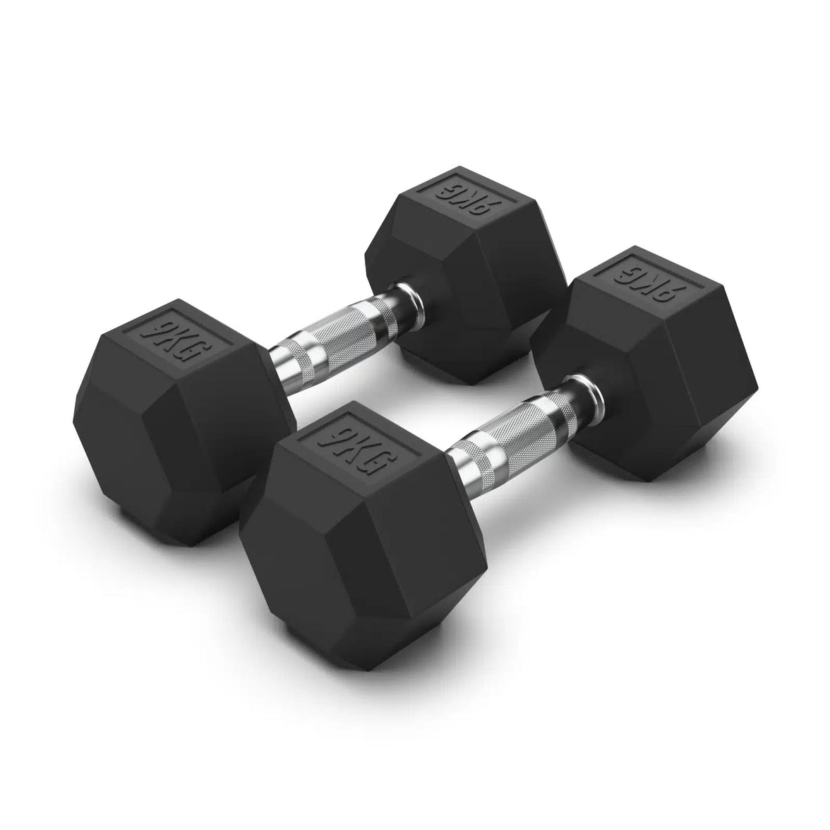 9KG Rubber Hex Dumbbell PAIR